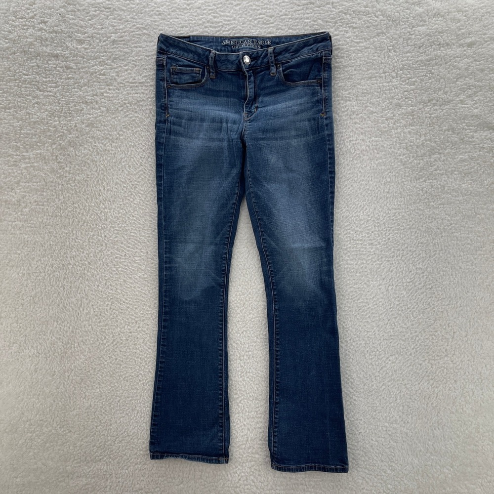 American Eagle Jeans Womens 10 Blue Stretch Blue Skinny Kick Denim Boho Preppy